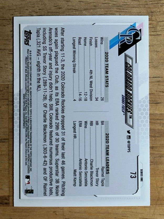 2021 Topps #73 Colorado Rockies TC