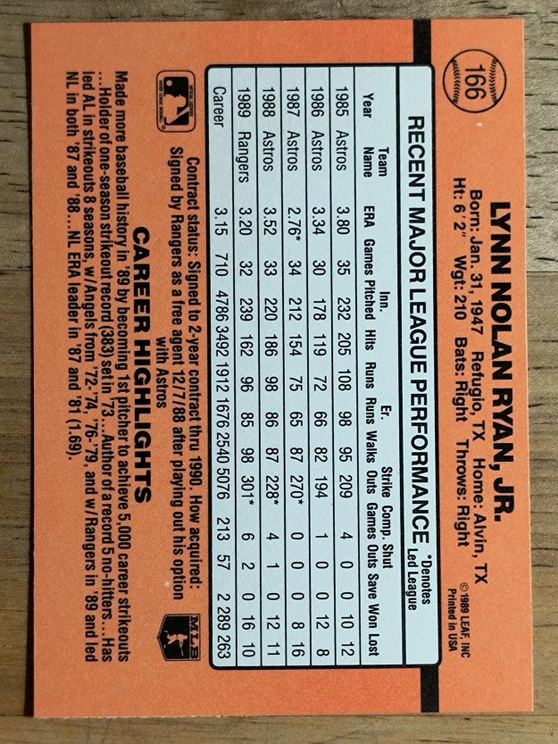 1990 Donruss #166 Nolan Ryan