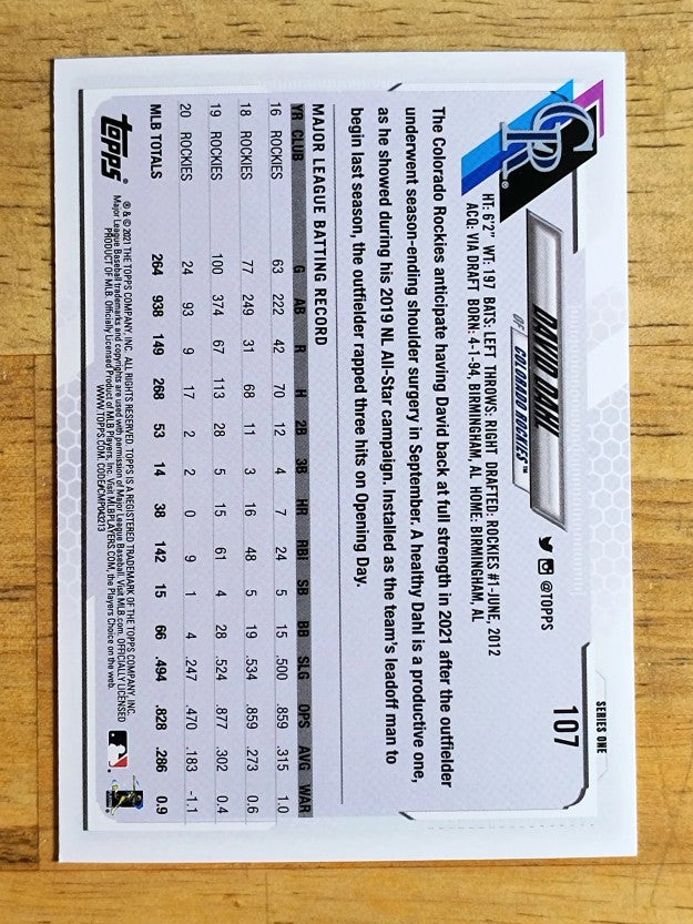 2021 Topps #107 David Dahl