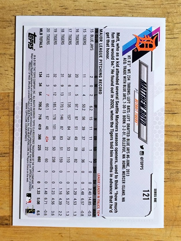 2021 Topps #121 Matthew Boyd