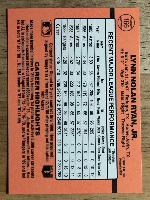 1990 Donruss #166 Nolan Ryan