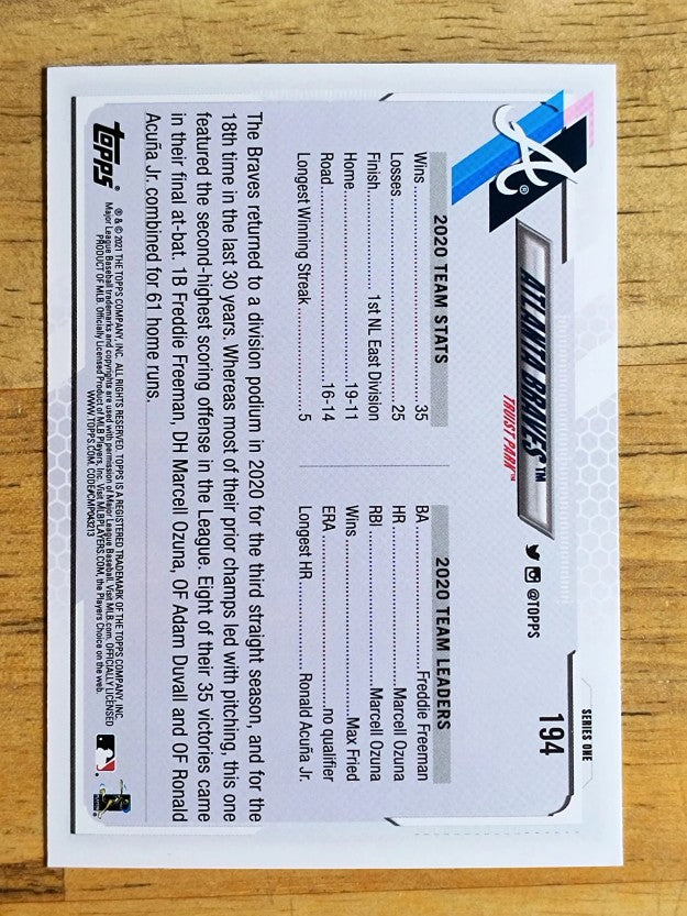 2021 Topps #194 Atlanta Braves TC
