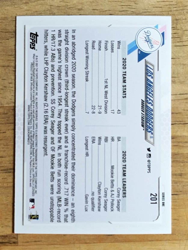 2021 Topps #201 Los Angeles Dodgers TC