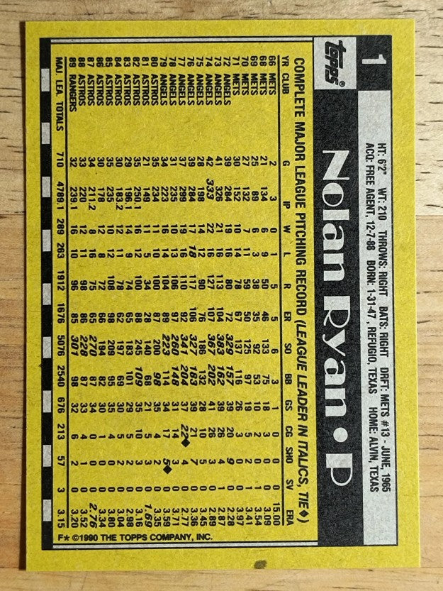 1990 Topps #1 Nolan Ryan