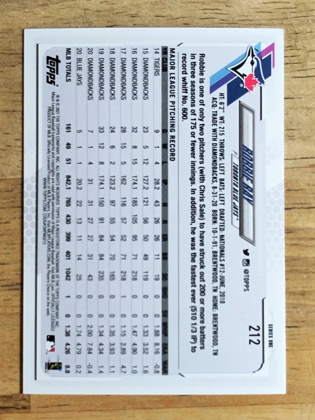 2021 Topps #212 Robbie Ray