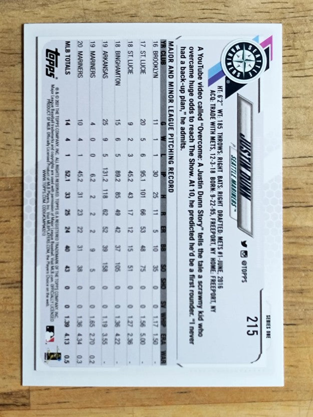 2021 Topps #215 Justin Dunn FS