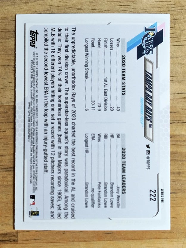 2021 Topps #222 Tampa Bay Rays TC