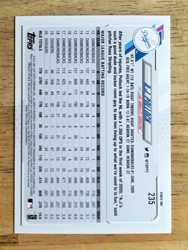 2021 Topps #235 A.J. Pollock
