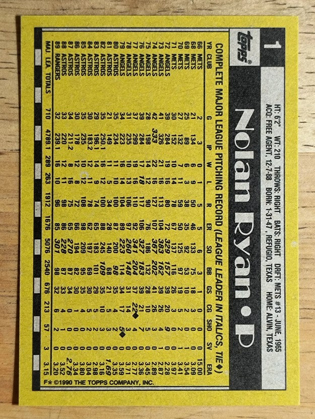 1990 Topps #1 Nolan Ryan