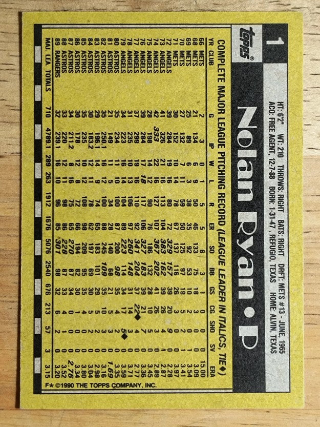 1990 Topps #1 Nolan Ryan