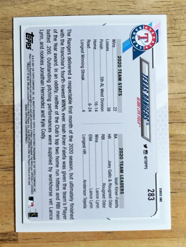 2021 Topps #283 Texas Rangers TC