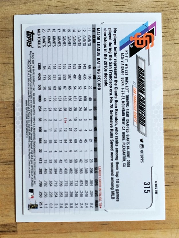 2021 Topps #315 Brandon Crawford