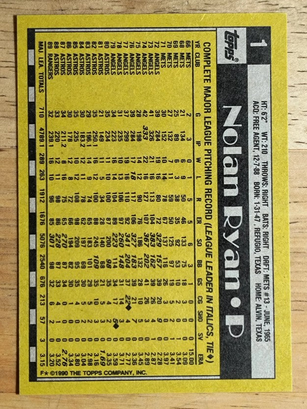 1990 Topps #1 Nolan Ryan
