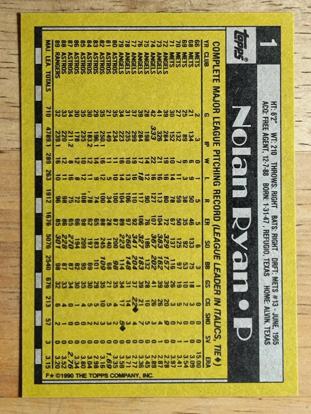 1990 Topps #1 Nolan Ryan