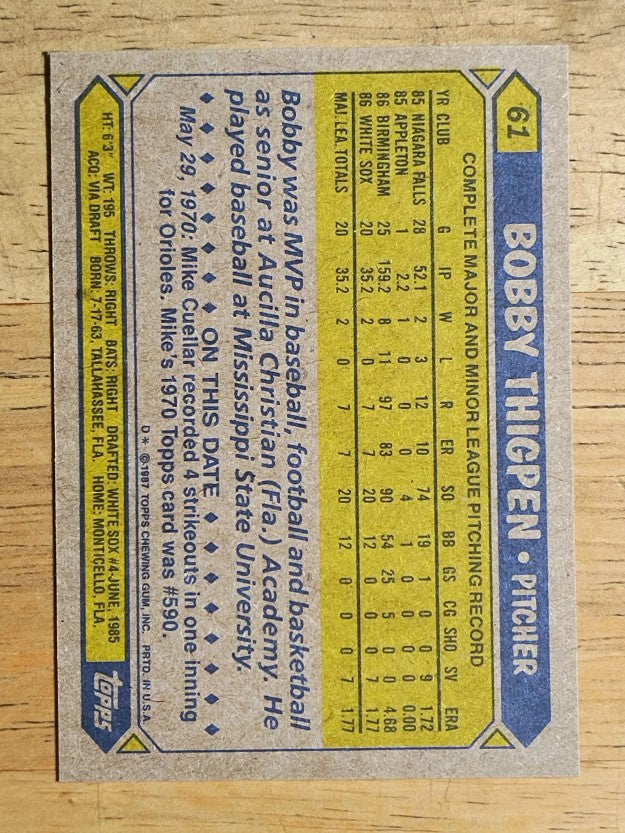 1987 Topps #61 Bobby Thigpen RC