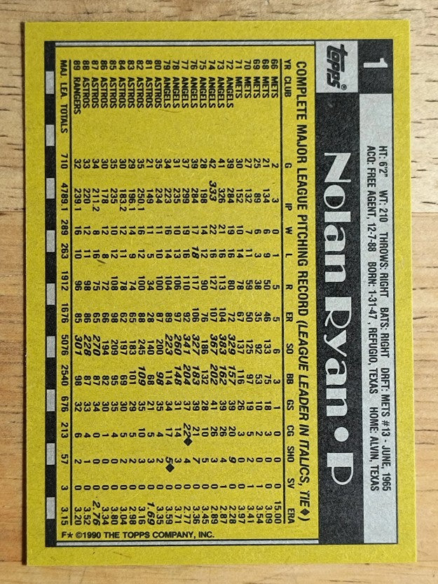 1990 Topps #1 Nolan Ryan