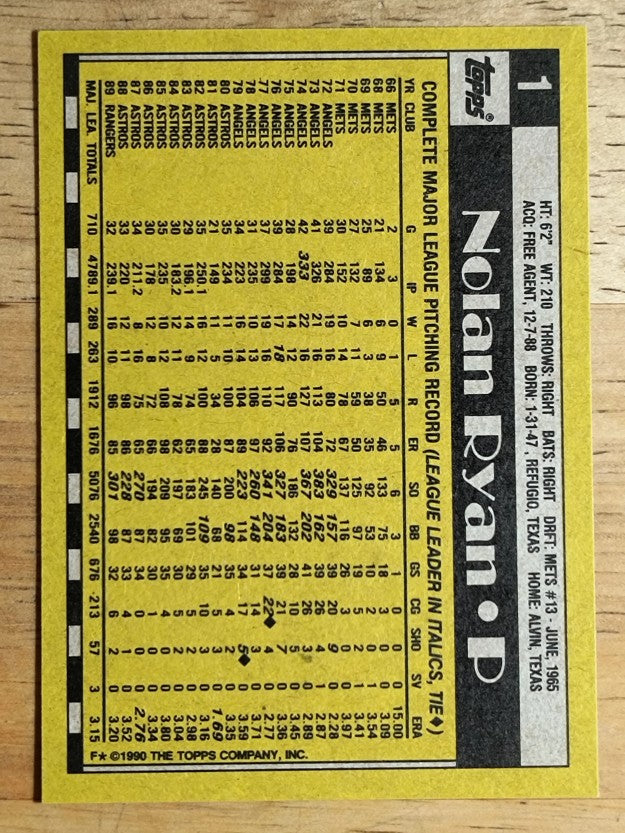 1990 Topps #1 Nolan Ryan