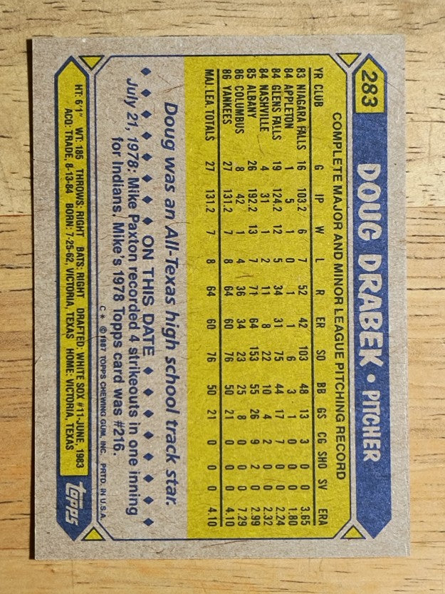 1987 Topps #283 Doug Drabek RC