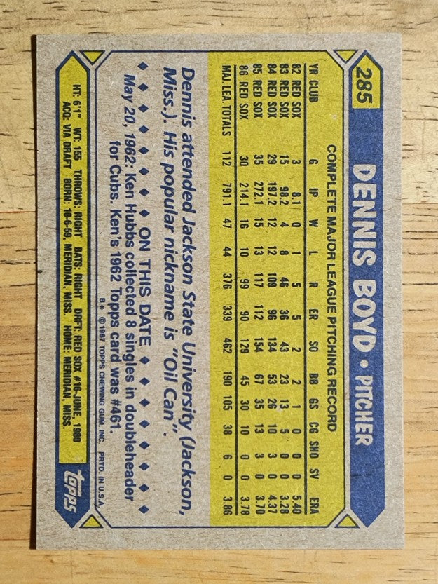 1987 Topps #285 Dennis Boyd
