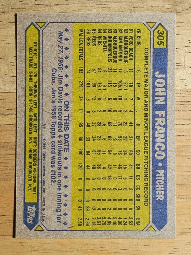 1987 Topps #305 John Franco