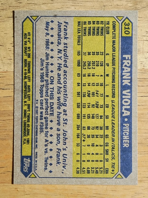 1987 Topps #310 Frank Viola