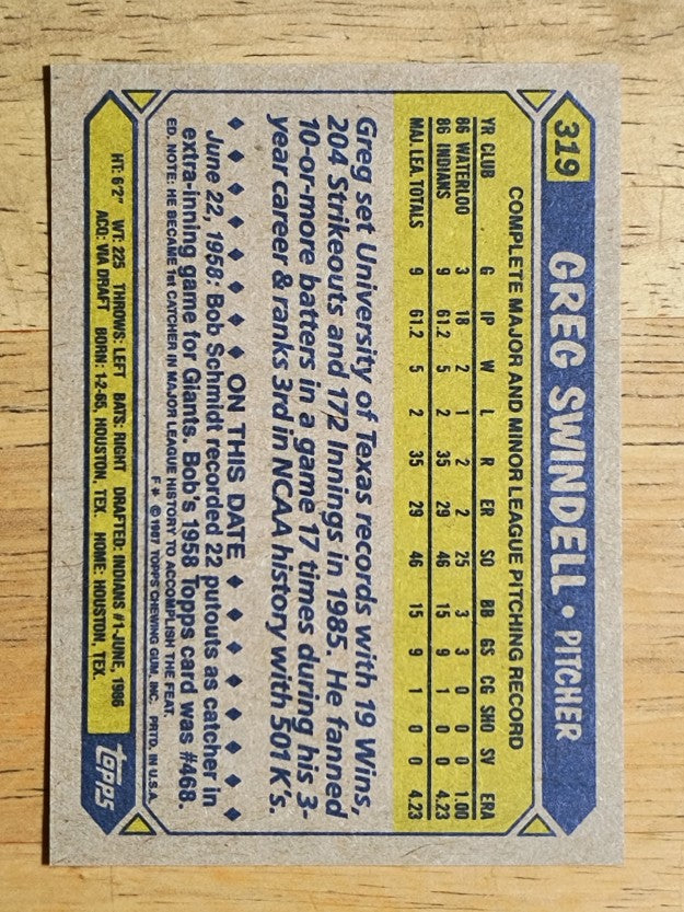 1987 Topps #319 Greg Swindell RC