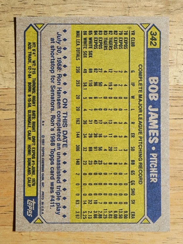 1987 Topps #342 Bob James