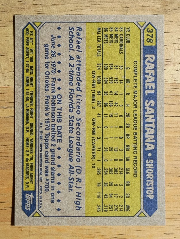 1987 Topps #378 Rafael Santana
