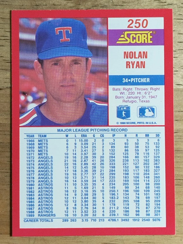 1990 Score #250 Nolan Ryan