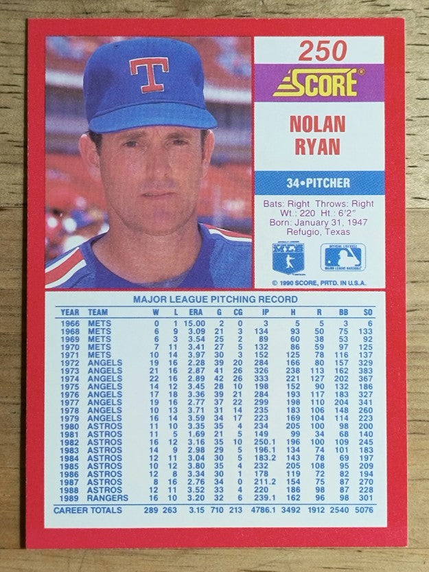 1990 Score #250 Nolan Ryan