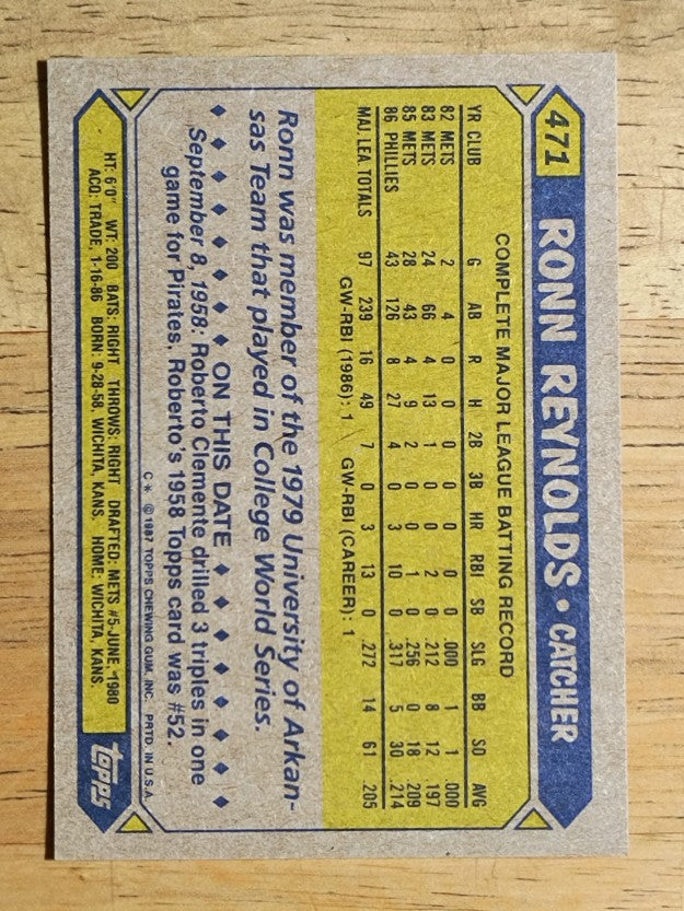 1987 Topps #471 Ronn Reynolds