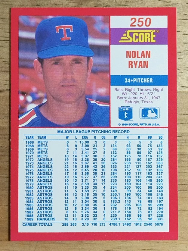 1990 Score #250 Nolan Ryan