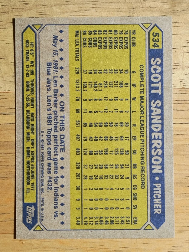 1987 Topps #534 Scott Sanderson
