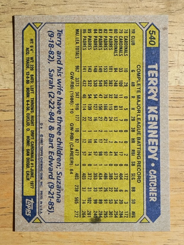 1987 Topps #540 Terry Kennedy