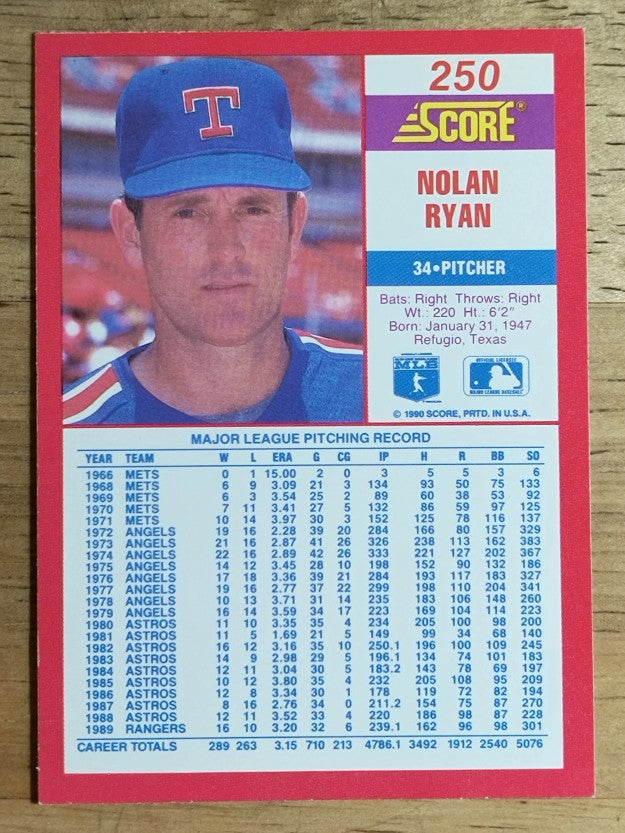 1990 Score #250 Nolan Ryan