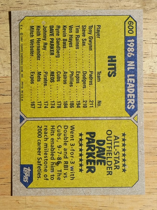1987 Topps #600 Dave Parker AS