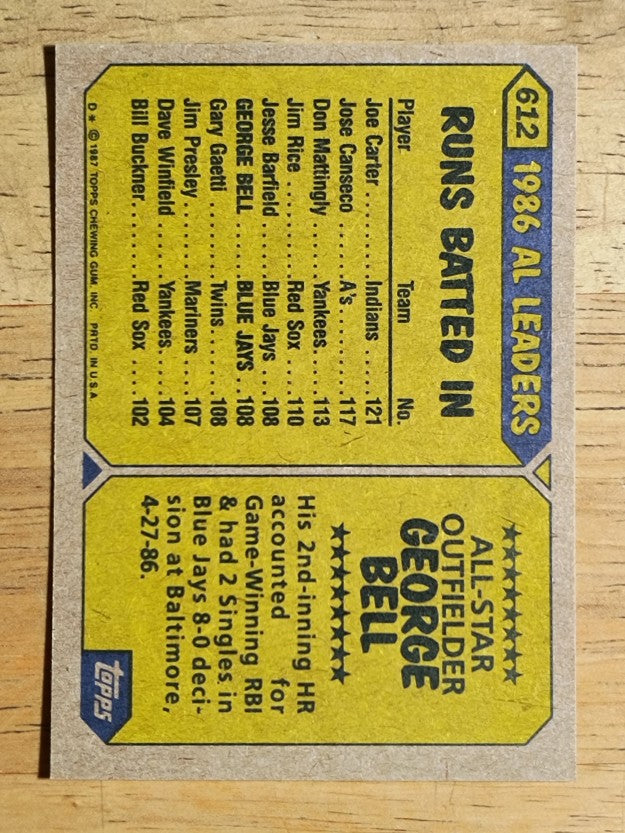 1987 Topps #612 George Bell AS