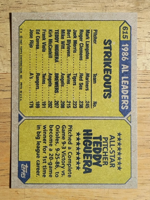 1987 Topps #615 Teddy Higuera AS