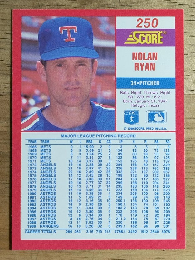 1990 Score #250 Nolan Ryan