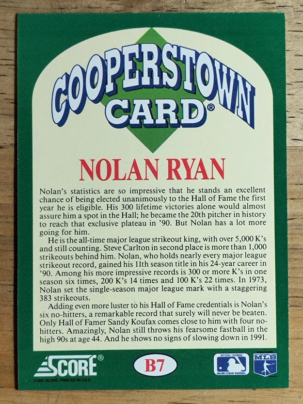 1991 Score Cooperstown #B7 Nolan Ryan