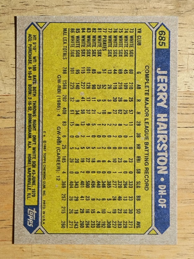 1987 Topps #685 Jerry Hairston