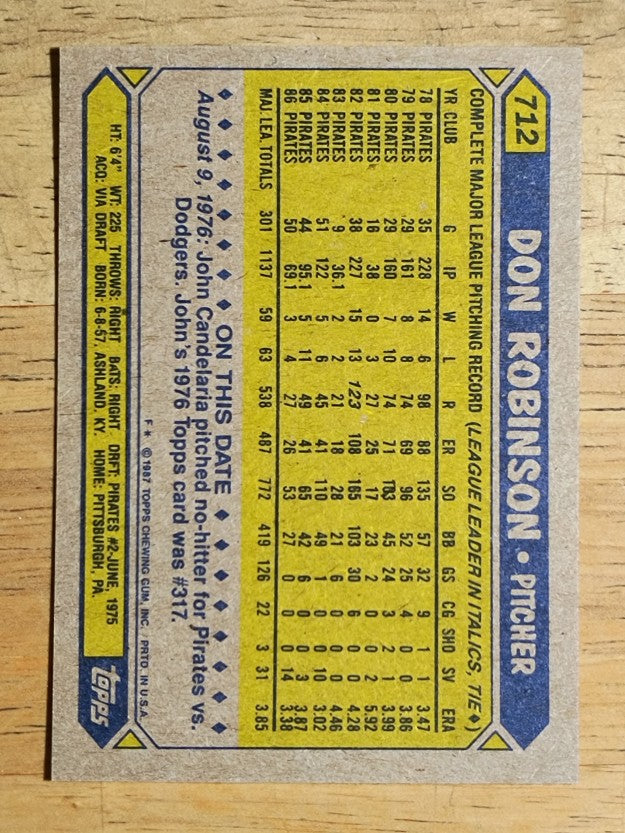1987 Topps #712 Don Robinson