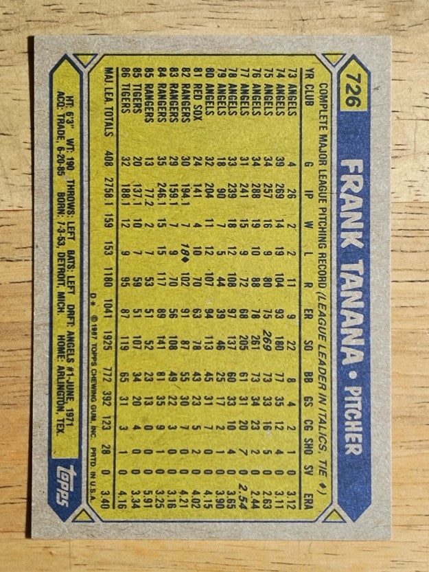 1987 Topps #726 Frank Tanana