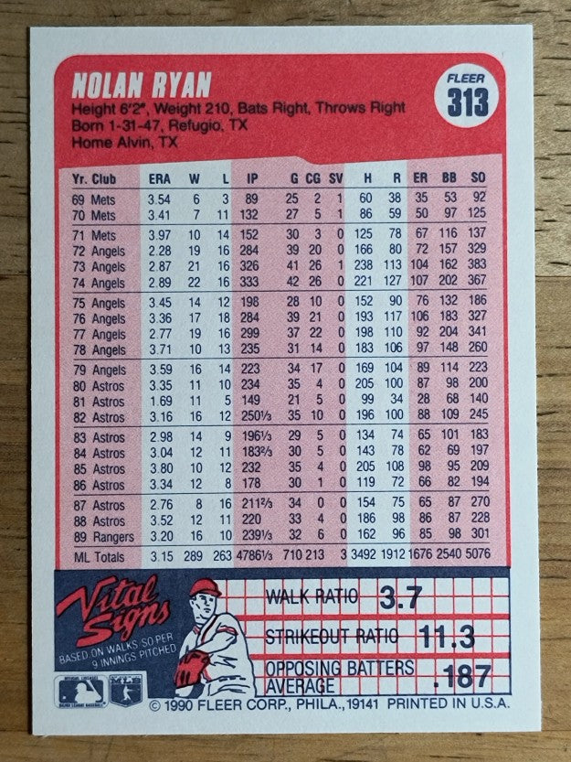 1990 Fleer #313 Nolan Ryan