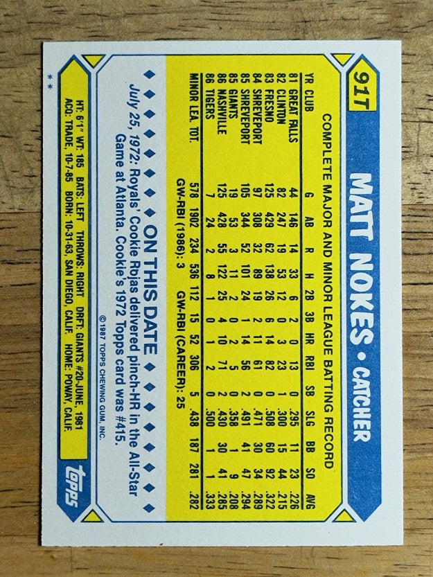1987 Topps Traded #91T Matt Nokes XRC