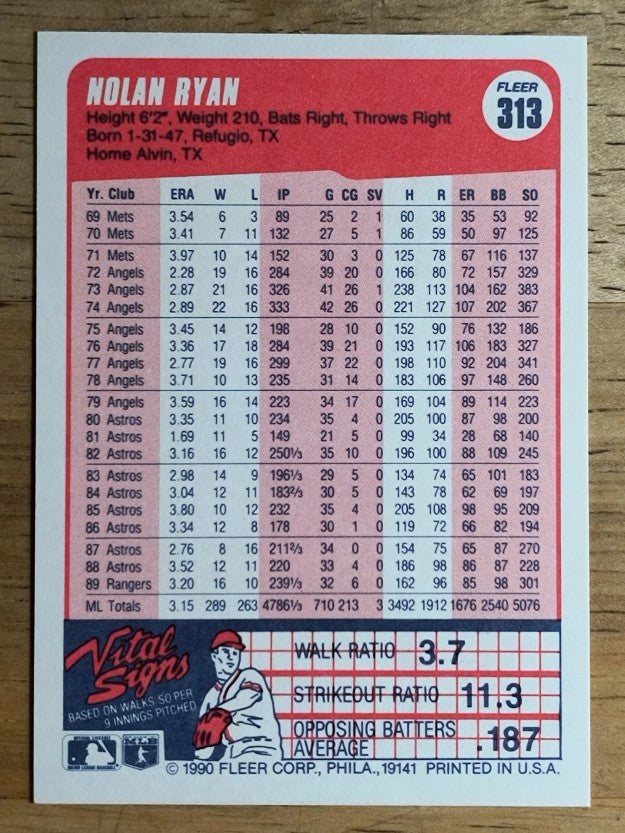1990 Fleer #313 Nolan Ryan