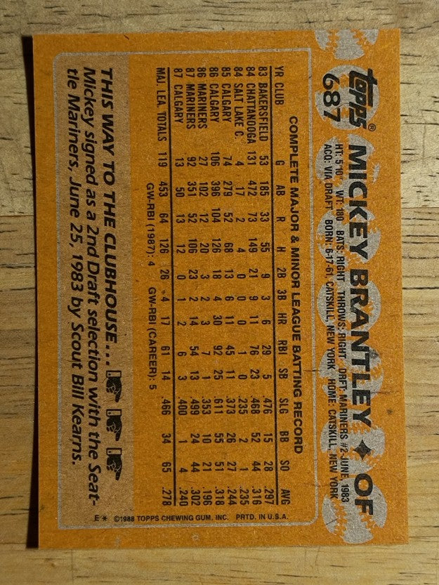 1988 Topps #687 Mickey Brantley