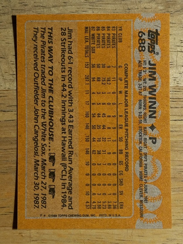 1988 Topps #688 Jim Winn