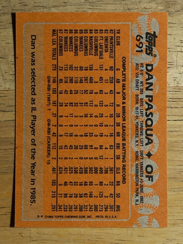 1988 Topps #691 Dan Pasqua