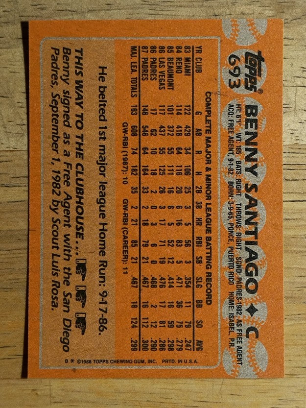 1988 Topps #693 Benito Santiago